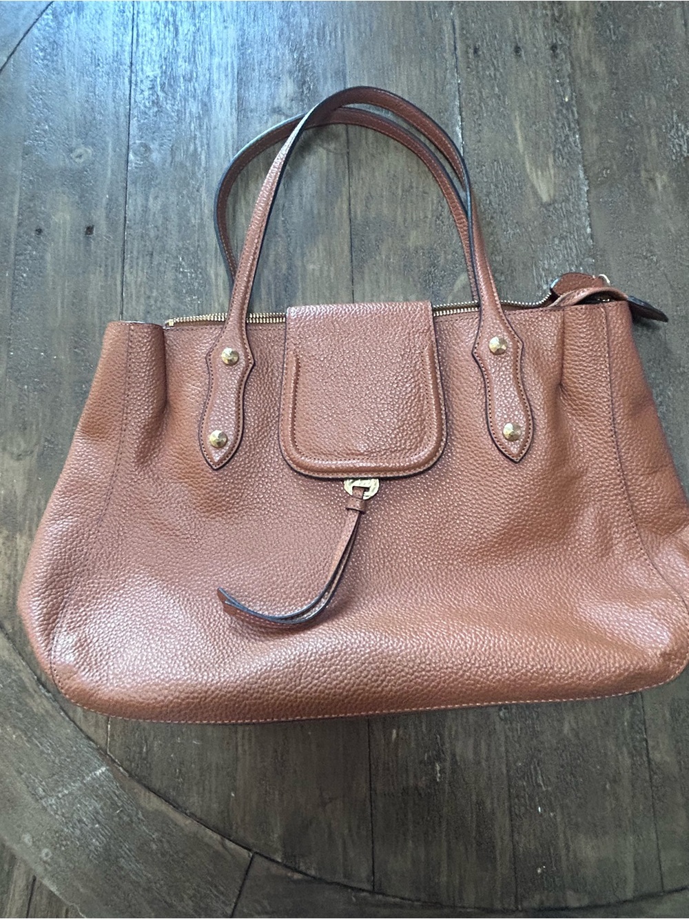Leather Pebbled Shoulder Tote in Saddle Brown